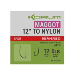 Korum Xpert Barbed Maggot Hooks To Nylon